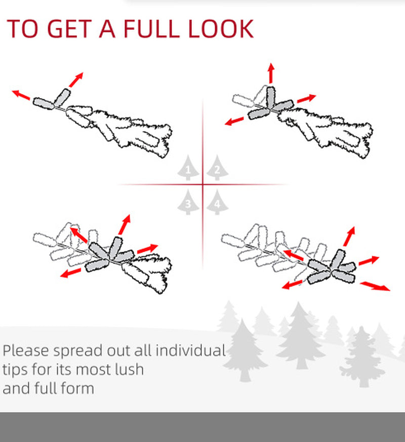 HOMCOM Prelit Holiday Christmas 4-Piece Set, Garland Wreath and Set of 2 Entrance Trees with Warm White LED Lights, Red Berries, Pine Cones, Green