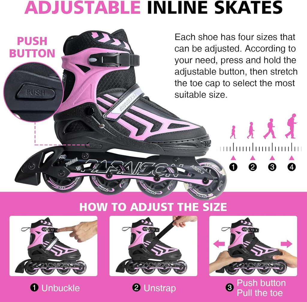 Adjustable Inline Skates for Kids and Adults with Light up Wheels Beginner Skates Fun Illuminating Roller Skates for Kids Boys and Ladies