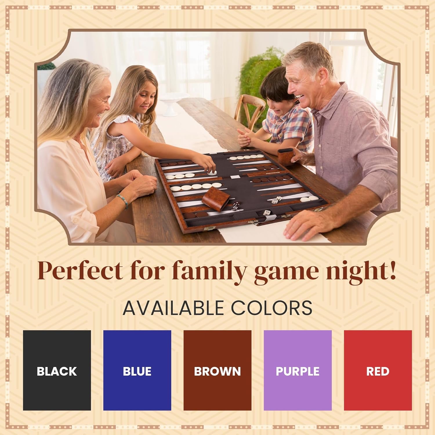Premium Backgammon 15 Inches Medium Brown - Backgammon Sets for Adults and Kids - Leatherette Back Gammon Board Game Set - Travel Backgammon Set Board Encased with Accessories