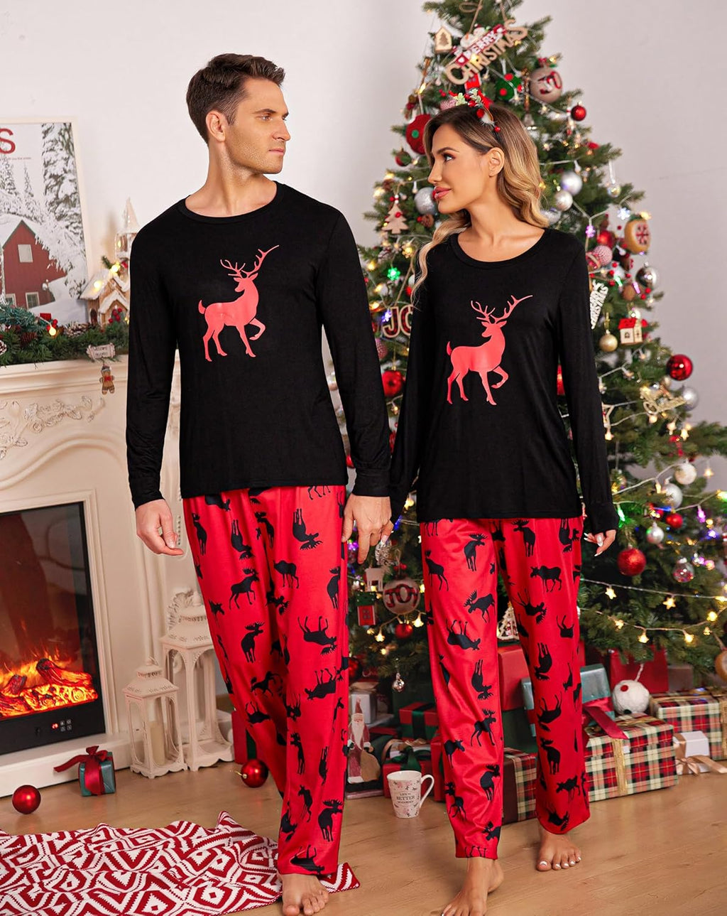 Matching Family Christmas Pajamas Holiday Sleepwear Set Long Sleeve Pullover and Printed Pants S-XXL