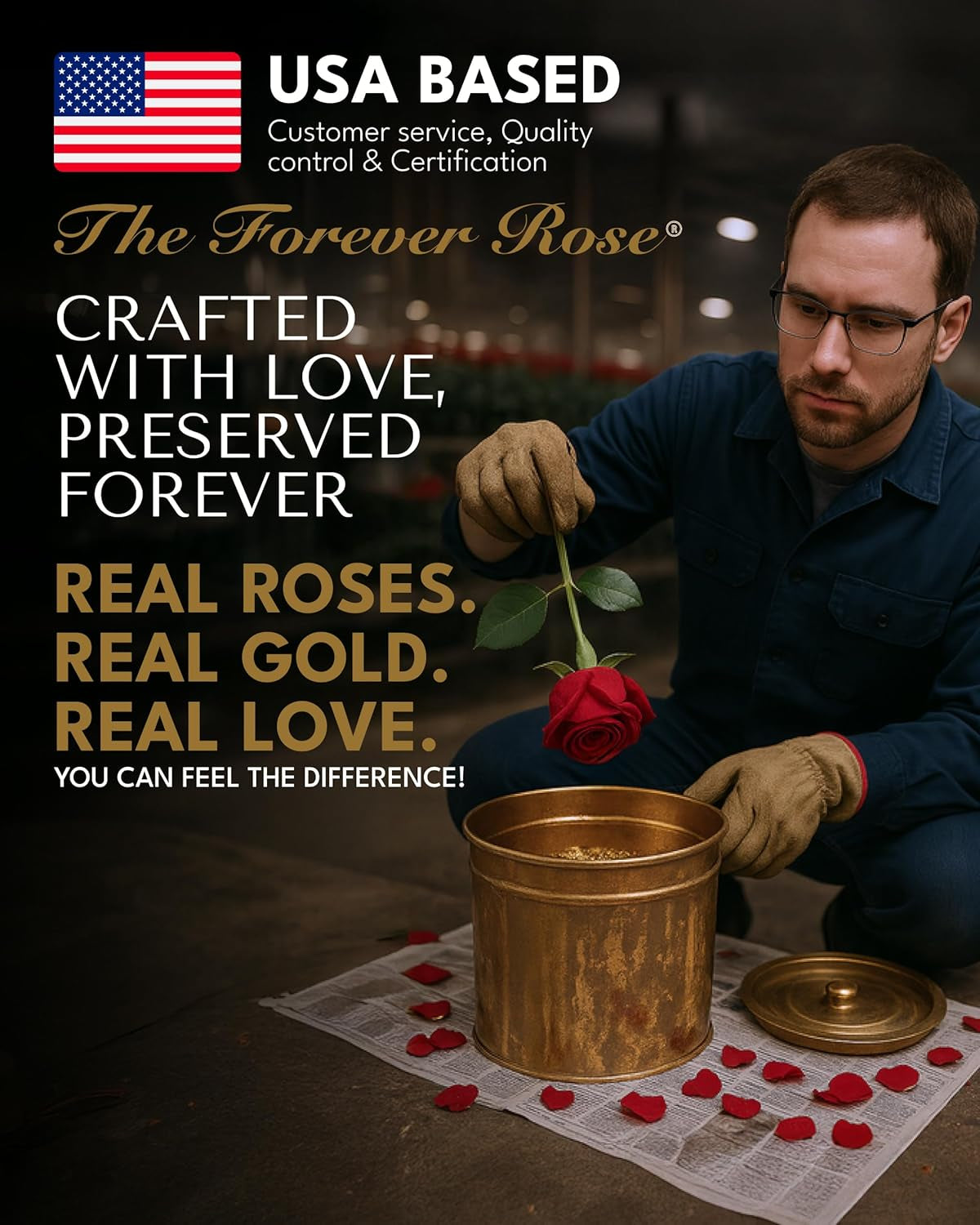 Real Pink Rose Dipped in 24K Gold with Gold-Trimmed Petals and Stem, Handcrafted Preserved Rose in Luxury Gift Box, Romantic Gift for Her