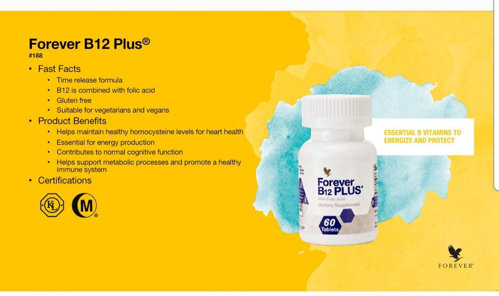 1 Forever Living B12 plus Folic Acid 60 Tabs Brain/Energy Halal/Kosher Exp 9/27