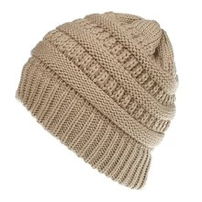 Mixed Color Knitted Wool Hat Ladies Non-Labeled Ponytail Hat
