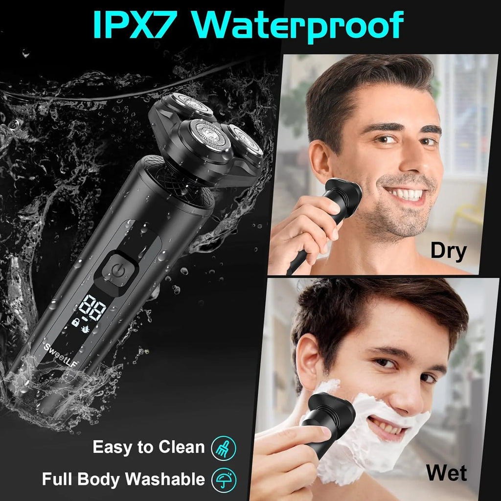 Electric Shaver for Men, 2 in 1 Cordless Rechargeable Electric Razor with Beard Trimmer, IPX7 Waterproof, Black