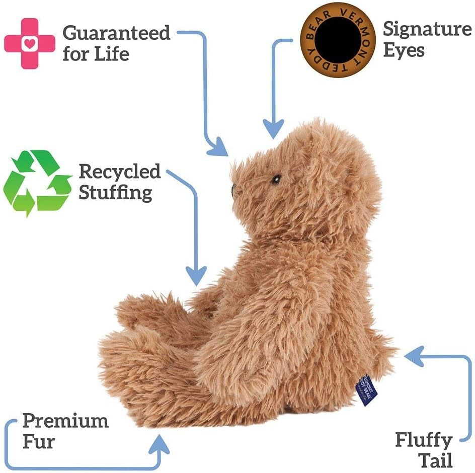 Stuffed Animal 13 Inch | Almond Brown Bear Stuffed in USA with 100% Recycled Filling | Bear Hospital Care Support