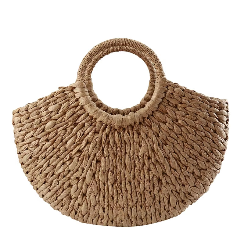Women New Imitation Straw Handbags Woman Handmade Woven Basket Weave Handbag for Femme Ladies Simple All-Match Handbag