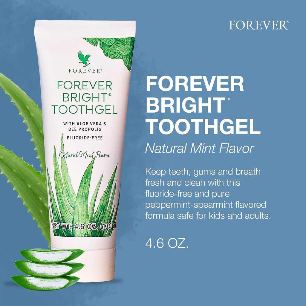 Forever Living - Bright Toothgel - Fluoride-Free Aloe Vera Gel with Bee Propolis, Peppermint-Spearmint Flavor, Dental Care, 4.6 Oz
