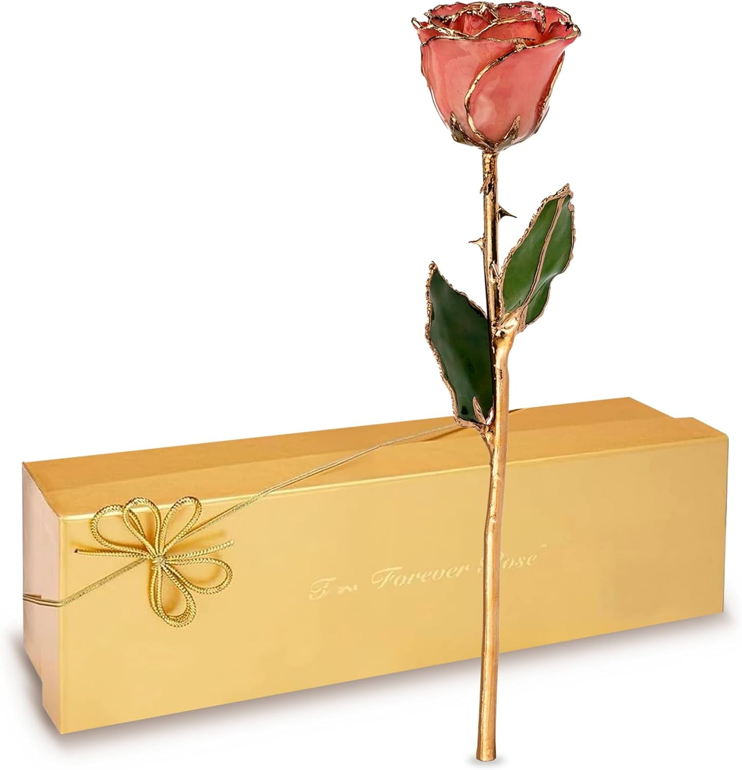 Real Pink Rose Dipped in 24K Gold with Gold-Trimmed Petals and Stem, Handcrafted Preserved Rose in Luxury Gift Box, Romantic Gift for Her
