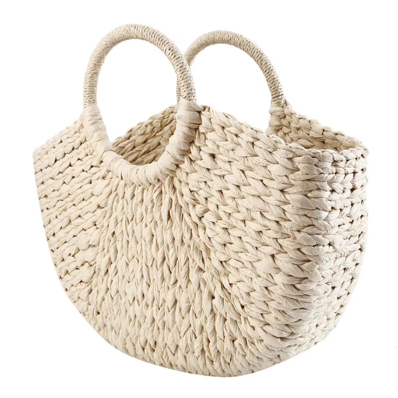 Women New Imitation Straw Handbags Woman Handmade Woven Basket Weave Handbag for Femme Ladies Simple All-Match Handbag