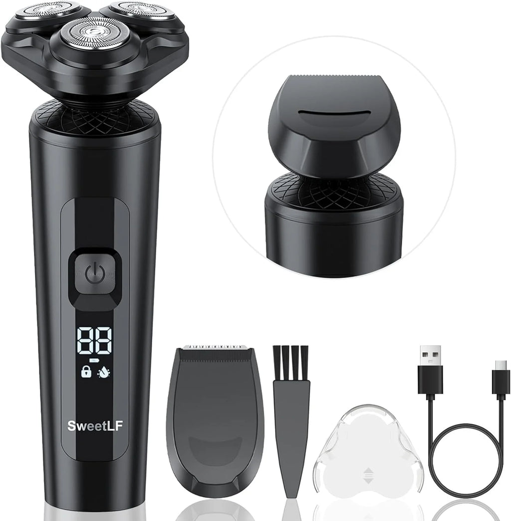 Electric Shaver for Men, 2 in 1 Cordless Rechargeable Electric Razor with Beard Trimmer, IPX7 Waterproof, Black