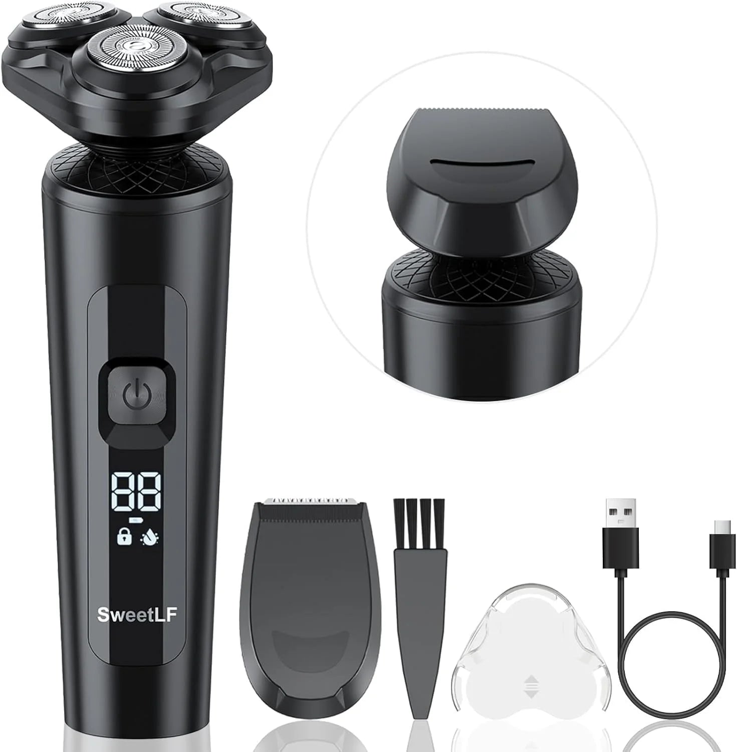 Electric Shaver for Men, 2 in 1 Cordless Rechargeable Electric Razor with Beard Trimmer, IPX7 Waterproof, Black