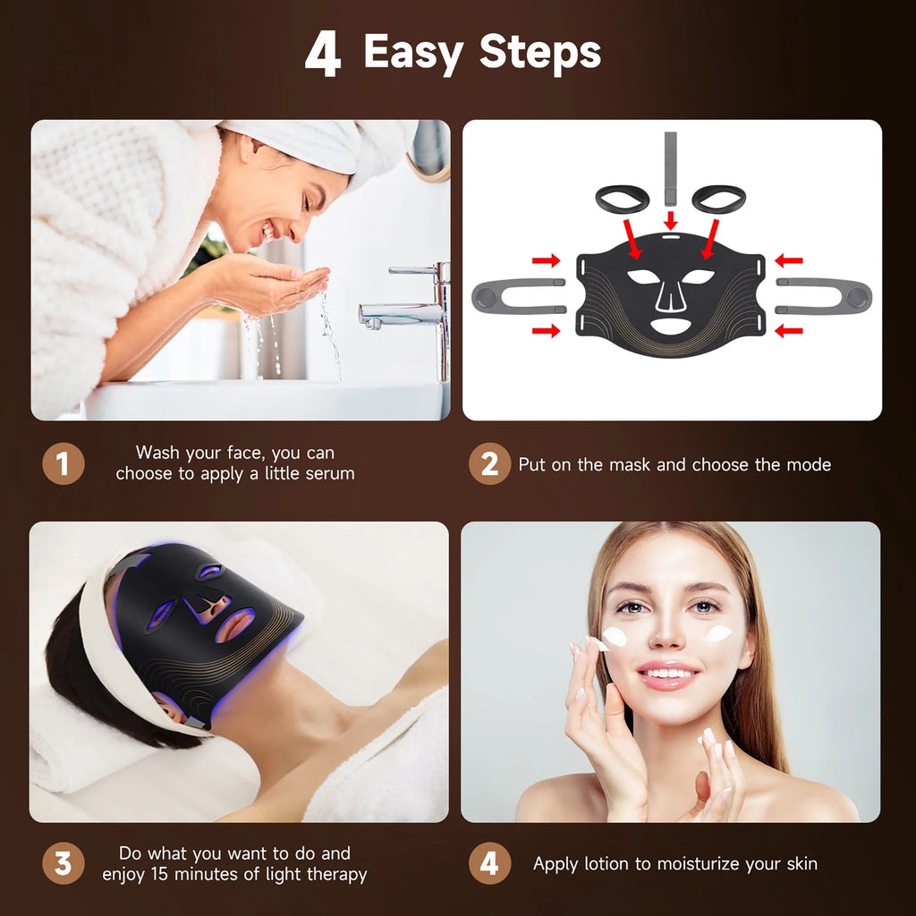Red Light Therapy for Face, 4 Modes Led Face Mask Light Therapy with Remote, Portable Light Therapy Mask for Skin Care at Home, Travel (Black)