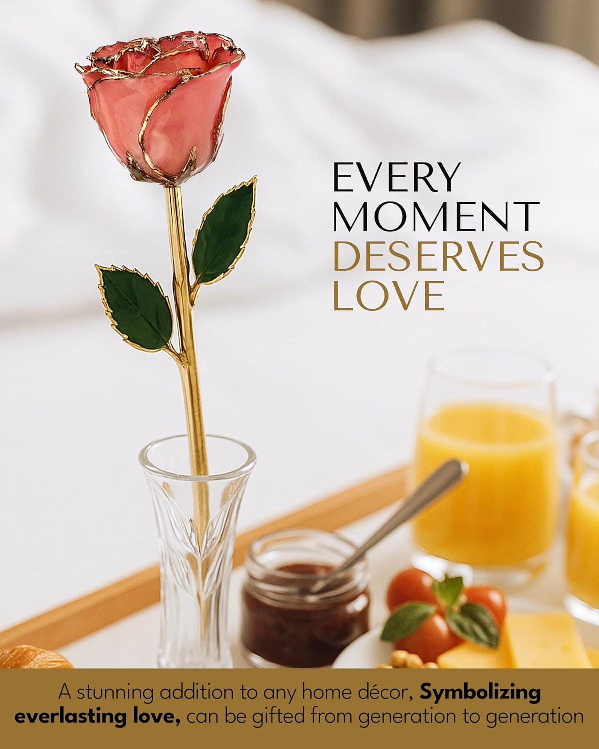 Real Pink Rose Dipped in 24K Gold with Gold-Trimmed Petals and Stem, Handcrafted Preserved Rose in Luxury Gift Box, Romantic Gift for Her