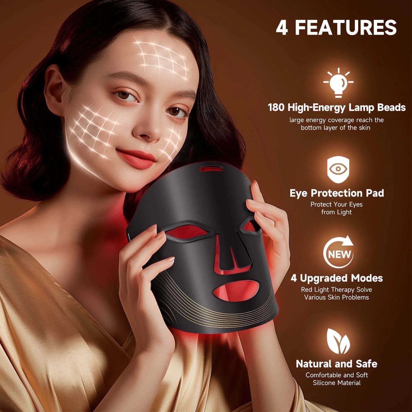 Red Light Therapy for Face, 4 Modes Led Face Mask Light Therapy with Remote, Portable Light Therapy Mask for Skin Care at Home, Travel (Black)