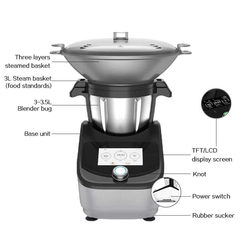 Large Capacity Automatic Household Kitchen Robot Multi-Function Food Processor for Cooking Baking Dough Mixing Smart Kitchen