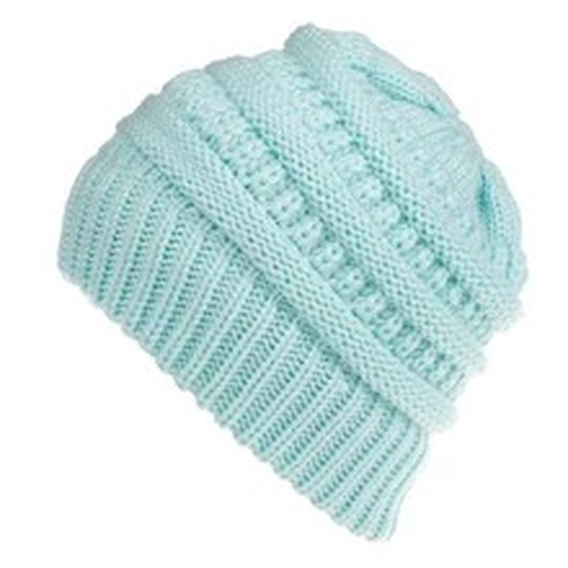 Mixed Color Knitted Wool Hat Ladies Non-Labeled Ponytail Hat