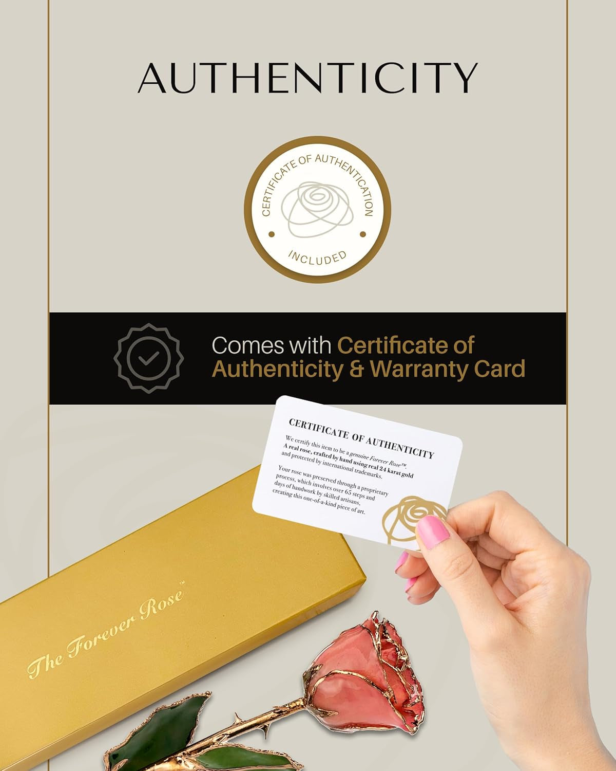 Real Pink Rose Dipped in 24K Gold with Gold-Trimmed Petals and Stem, Handcrafted Preserved Rose in Luxury Gift Box, Romantic Gift for Her