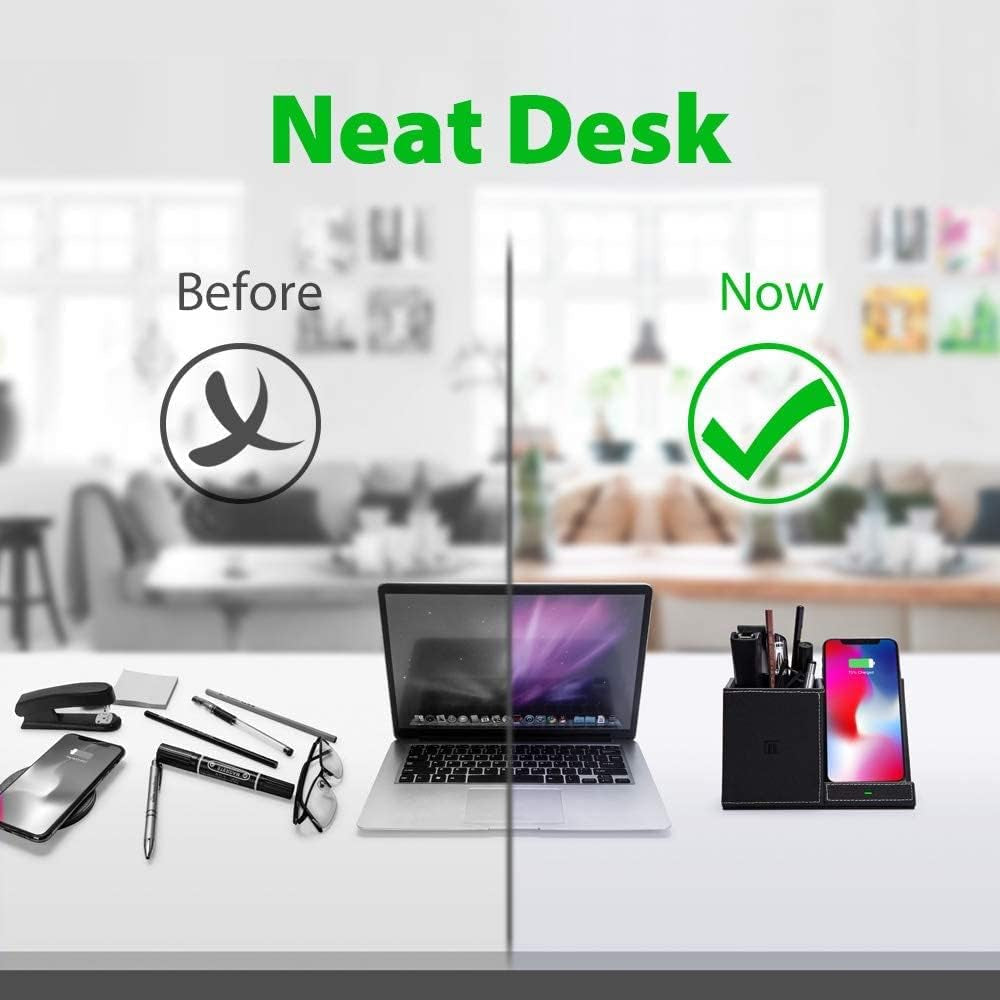 Wireless Charger Desk Stand Organizer, Wireless Charging Station, Desk Storage,10W Pen Holder Charger,For Iphone 15/14/ /13/12 Pro/11 Pro Max/Xs MAX/XR/XS/X/8, Galaxy Z/S20/Note 10/S10 plus (Black)
