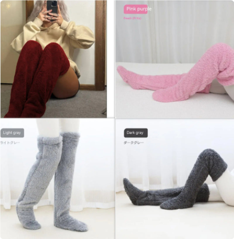 Over Knee High Fuzzy Long Socks Winter Warm Cold Leg Knee Joint Cold-Proof Stockings Home Floor Sleeping Socks