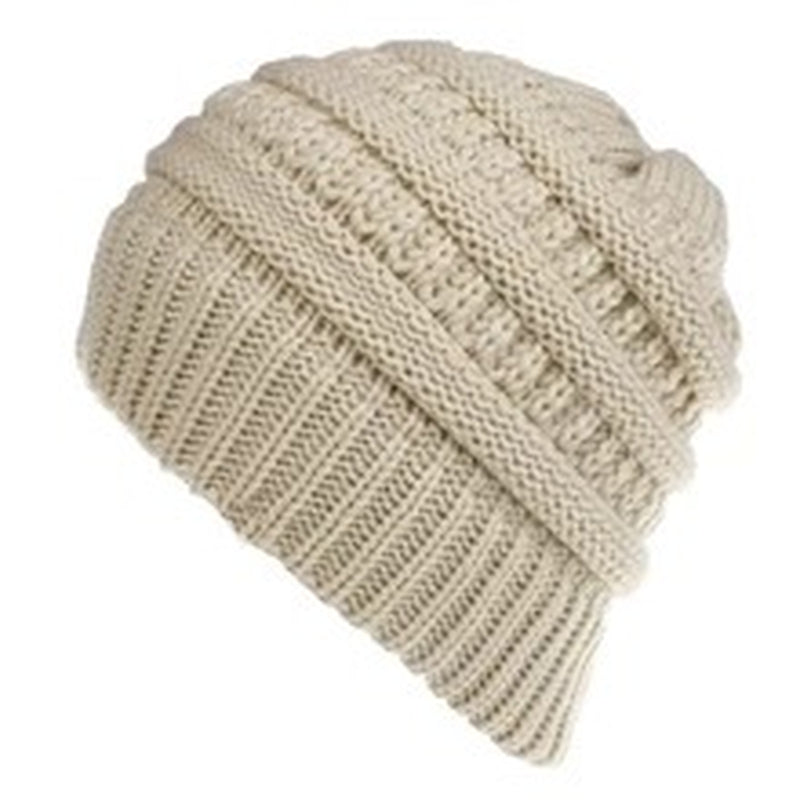Mixed Color Knitted Wool Hat Ladies Non-Labeled Ponytail Hat