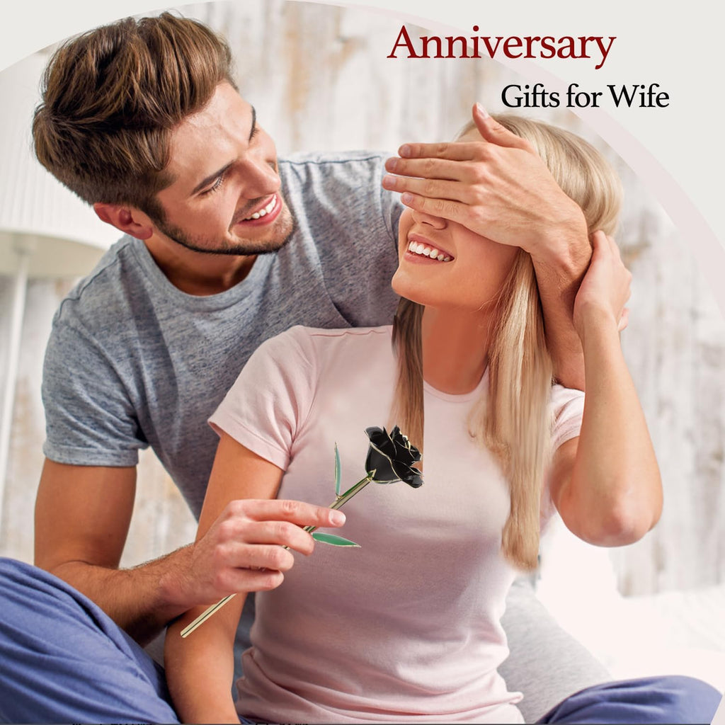 Gold Dipped Rose Black,Dipped in 24K Gold-Long Stem Rose Flowers Artificial for Decoration,Rose Flowers with Transparent Stand & Gift Box,Gift for Mom,Lover,Women,Thanksgiving Day