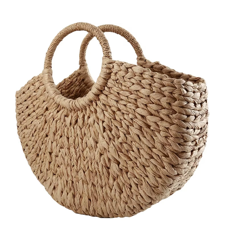 Women New Imitation Straw Handbags Woman Handmade Woven Basket Weave Handbag for Femme Ladies Simple All-Match Handbag