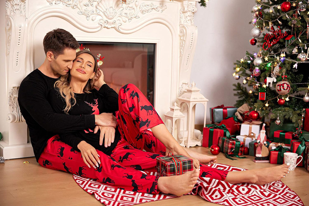 Matching Family Christmas Pajamas Holiday Sleepwear Set Long Sleeve Pullover and Printed Pants S-XXL