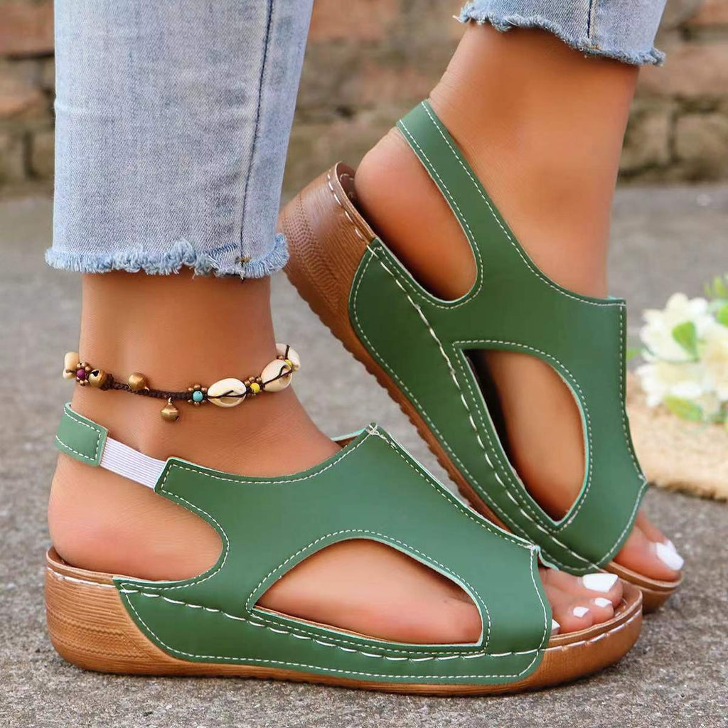 New Summer Wedges Sandals with Elastic Band Design Casual Fish Mouth Shoes for Women