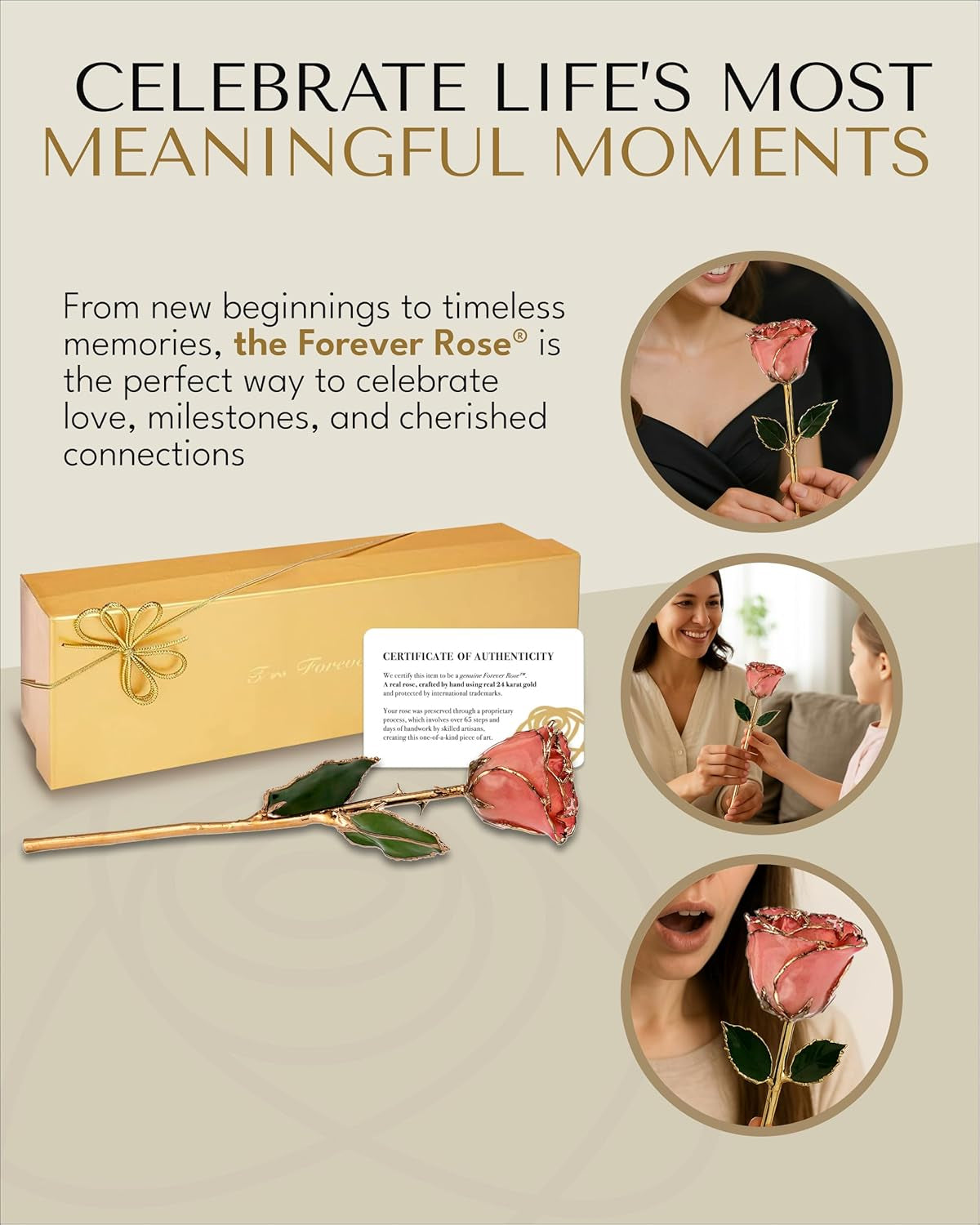 Real Pink Rose Dipped in 24K Gold with Gold-Trimmed Petals and Stem, Handcrafted Preserved Rose in Luxury Gift Box, Romantic Gift for Her